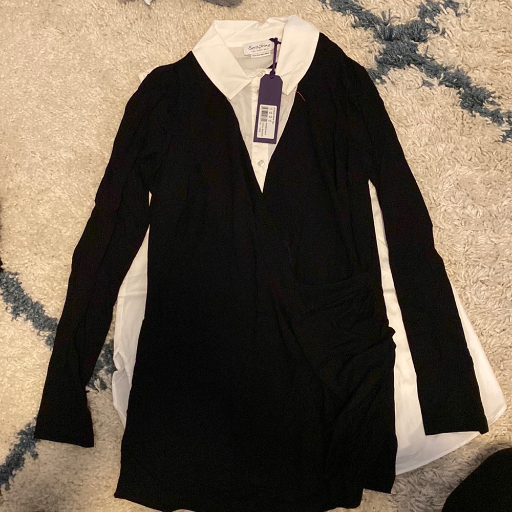 Seraphine black shirt with collared button down and button tank, NEW w tags
